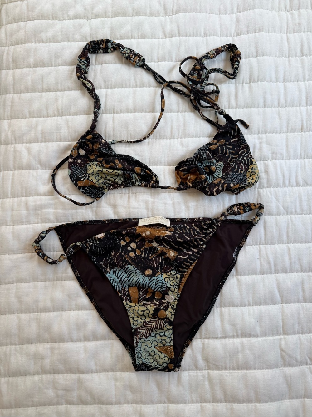 Ulla Johnson Brown Multi-Pattern Triangle Bikini size L